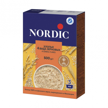 Хлопья 4-х видов зерновых Nordic, 500 гр