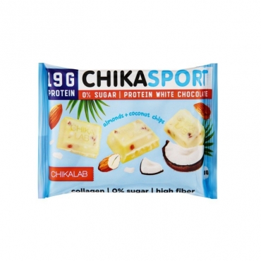 Шоколад протеиновый белый с миндалем и кокосовыми чипсами CHIKALAB, 100 гр