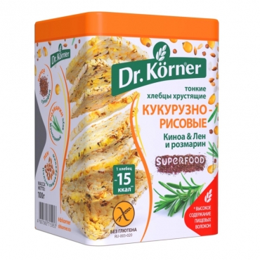 Хлебцы кукурузно-рисовые с киноа, льном и розмарином Dr.Korner, 100 гр