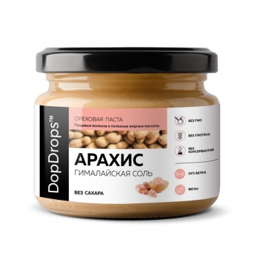 Паста арахисовая хрустящая кранчи с гималайской солью DopDrops, 250 гр