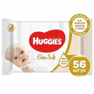 Салфетки влажные многослойные детские Huggies Elite Soft, 56 шт