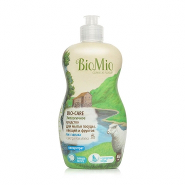 Экологичное средство для мытья посуды, овощей и фруктов, без запаха с экстрактом хлопка и ионами серебра BioMio, 450 мл