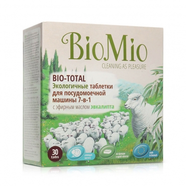 Экологичные таблетки для посудомоечной машины 7-в-1 с эфирным маслом эвкалипта BioMio, 30 шт