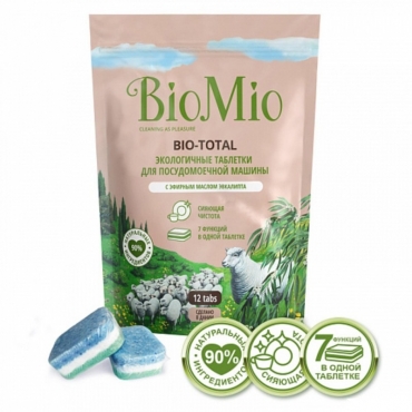 Экологичные таблетки 7-в-1 для посудомоечной машины с эфирным маслом эвкалипта BioMio, 60 шт