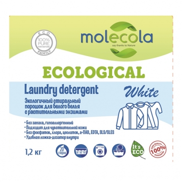 Порошок стиральный для белого белья с растительными энзимами Molecola, 1,2 кг
