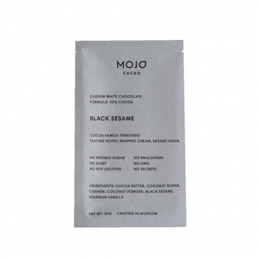 Шоколад белый "Black Sesame" с обжаренным черным кунжутом Mojo Cacao, 20 гр