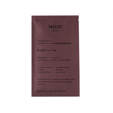 Шоколад горький "Black Truffle"70% какао с черным трюфелем, морской солью и тимьяном Mojo Cacao, 20 гр