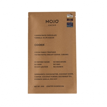 Шоколад белый "Cookie" с гречишным чаем со вкусом печенья Mojo Cacao, 20 гр (поврежденный товар)