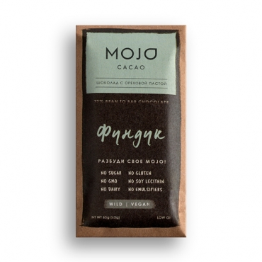 Шоколад горький "Фундук" 72% какао Mojo Cacao, 65 гр